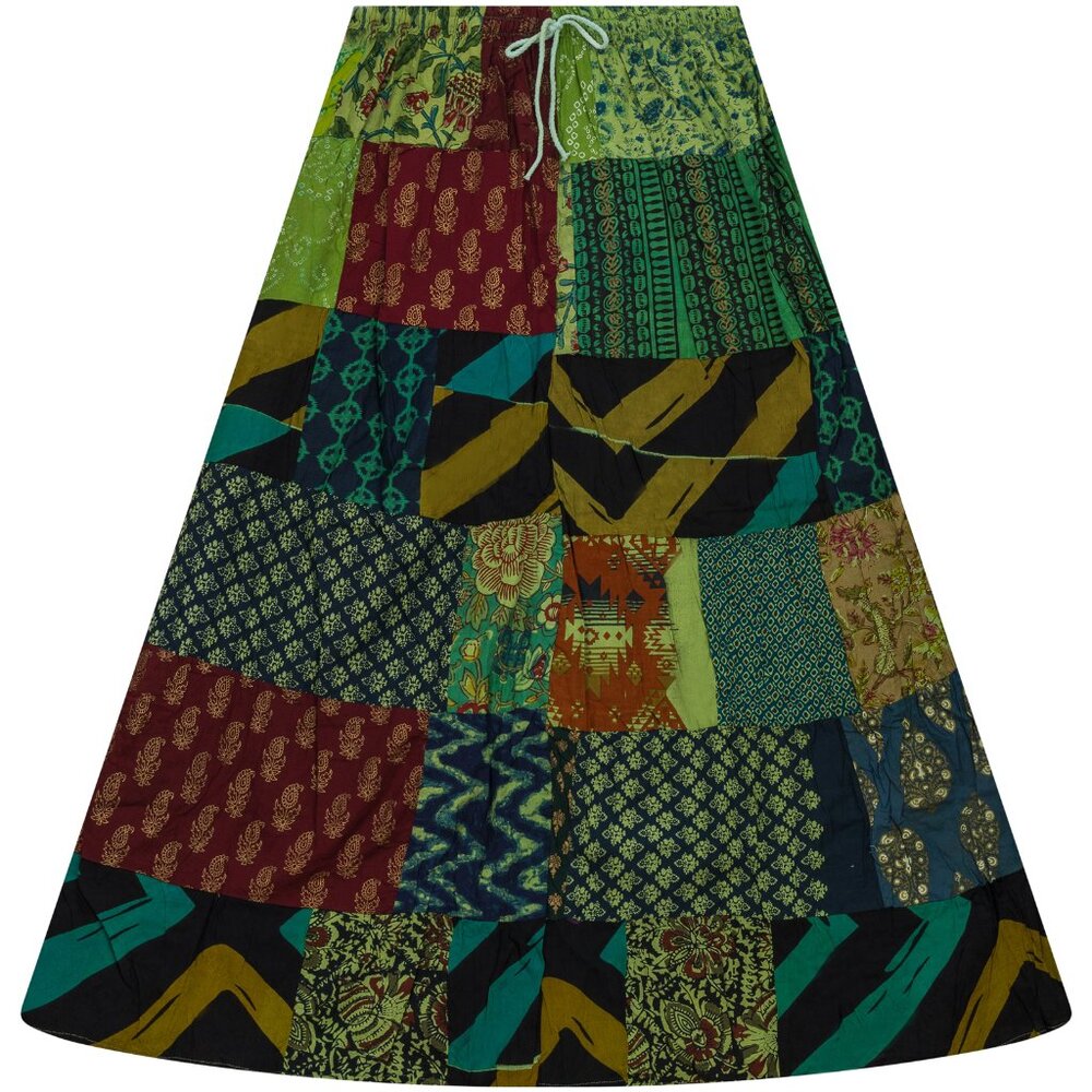 Boho Patchwork Skirt * Long Gypsy Hippie Tiered in 100% Silky cotton * Maxi Full